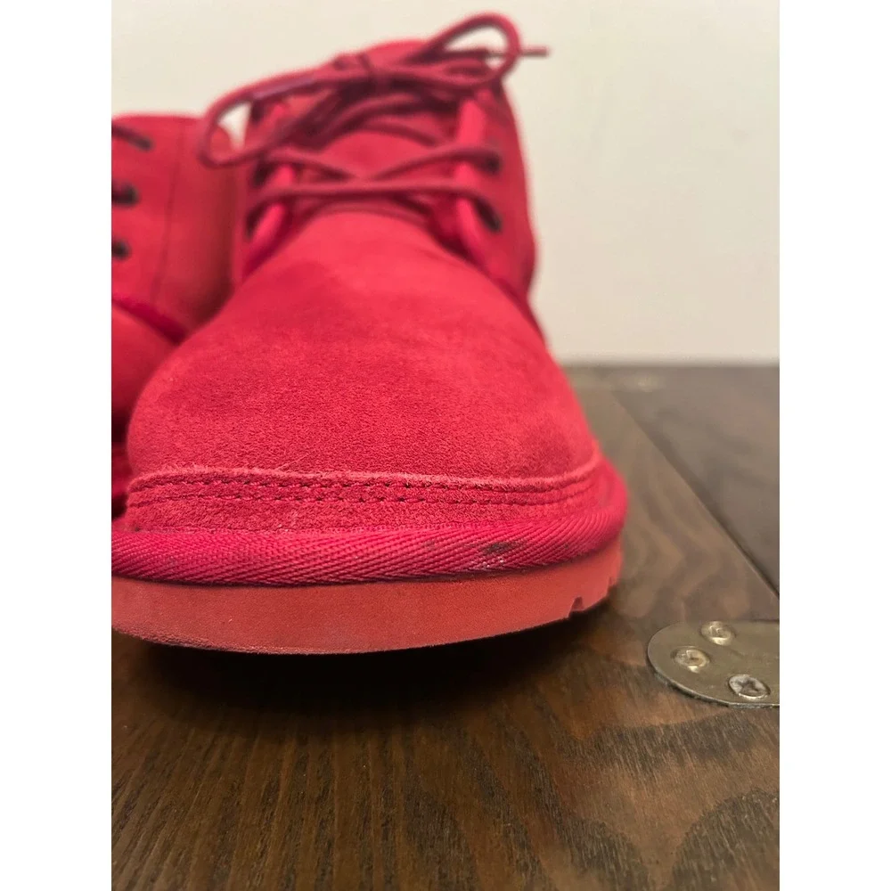 UGG Red Suede Chukka Boots Men's 11 Sheepskin lined Ankle Lace up